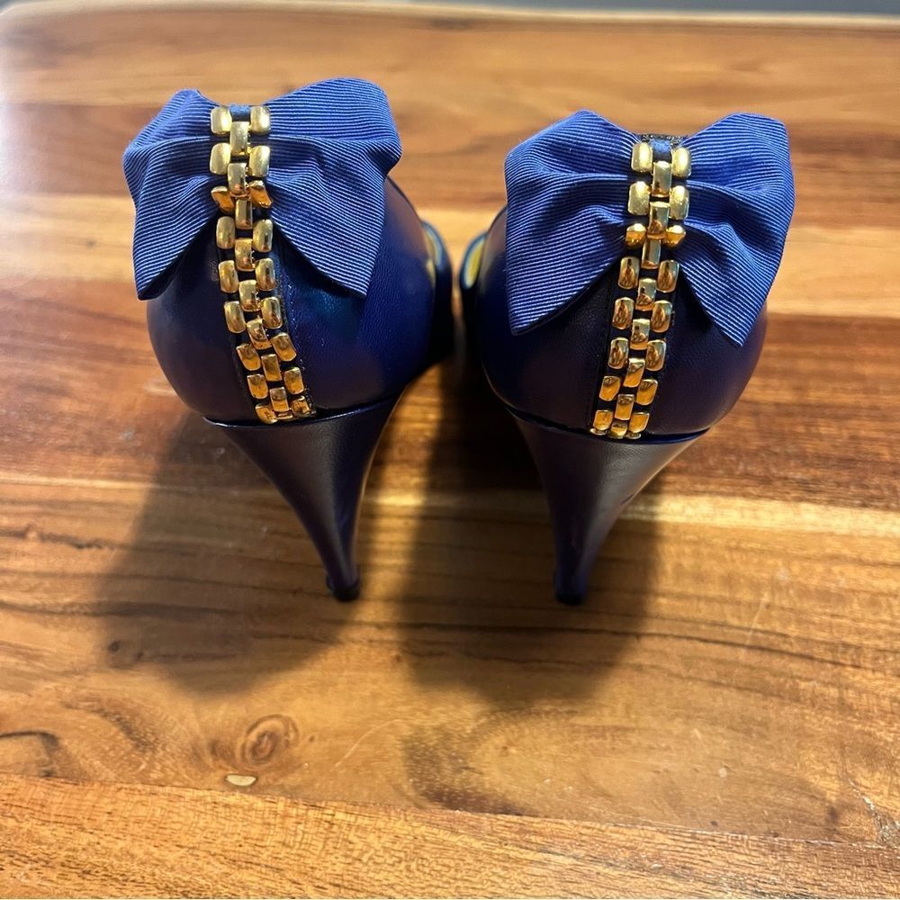 Bruno Magali Pointed Toe Vintage Style Pumps Blue Heel Shoes Size 36.5